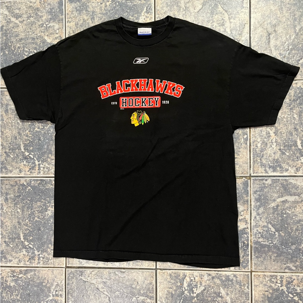 Vintage Black hawks Hockey Black Reebok T-Shirt size 2XL